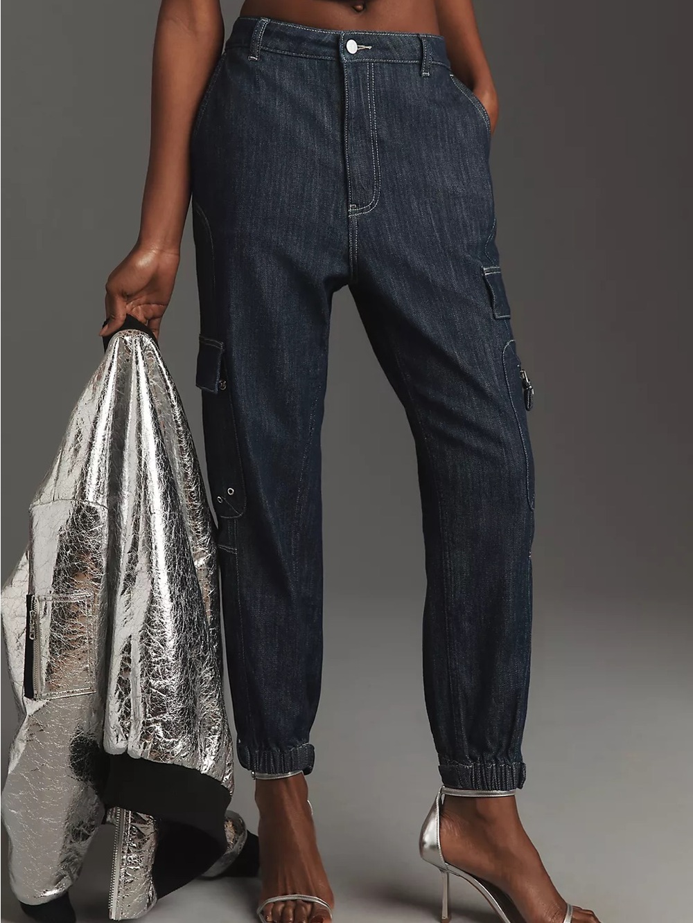 Pilcro Seamed Sport Low-Rise Cargo Jeans Dark Indigo Anthropologie